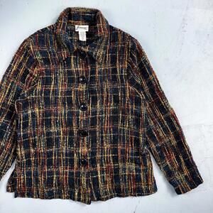 Vintage Cardigan Women M Flannel Jacket Striped USA Made Joanna 80s Multicolor